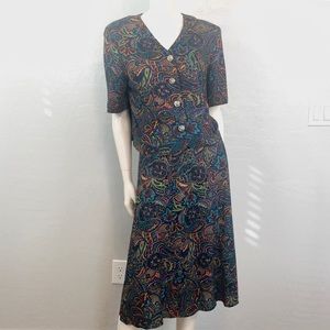 Vintage Coordinating Top Skirt Set Paisley Print